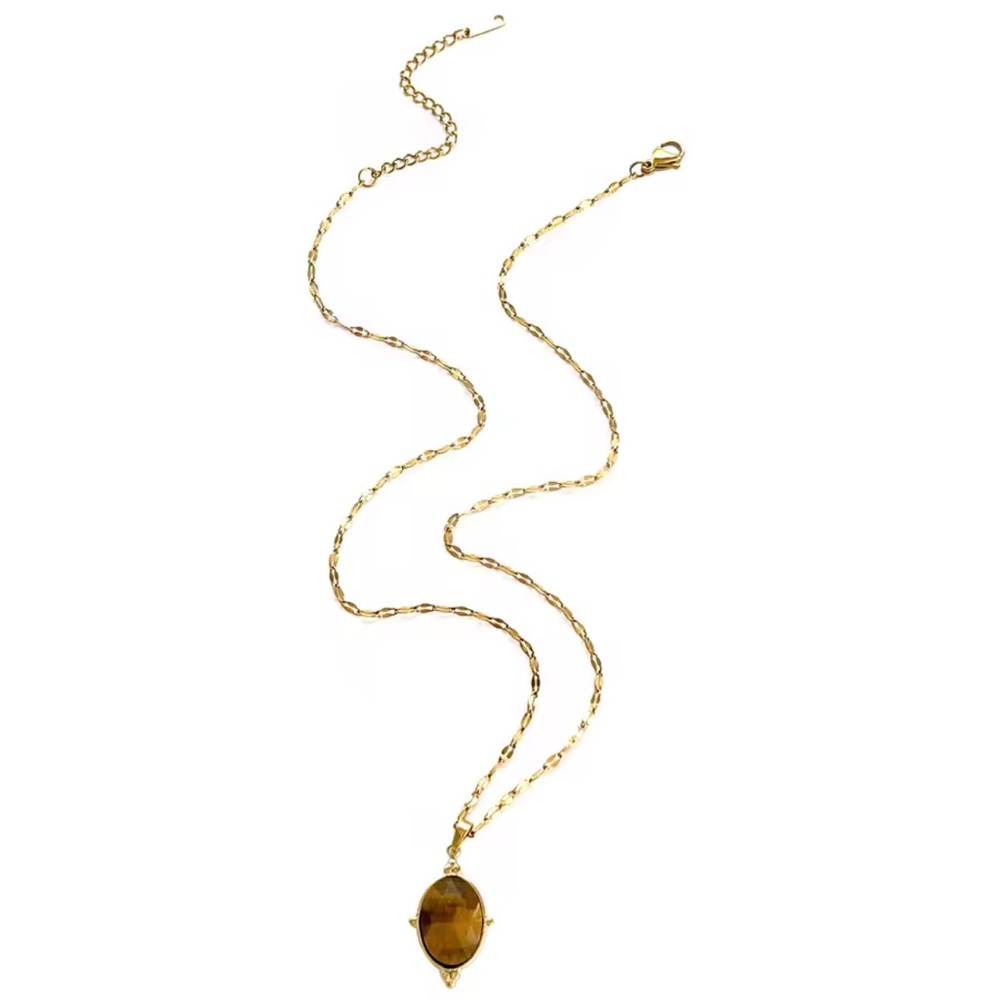 Gold Large Tiger Eye Pendant Vintage Style Necklace Brand New - Picture 2 of 3
